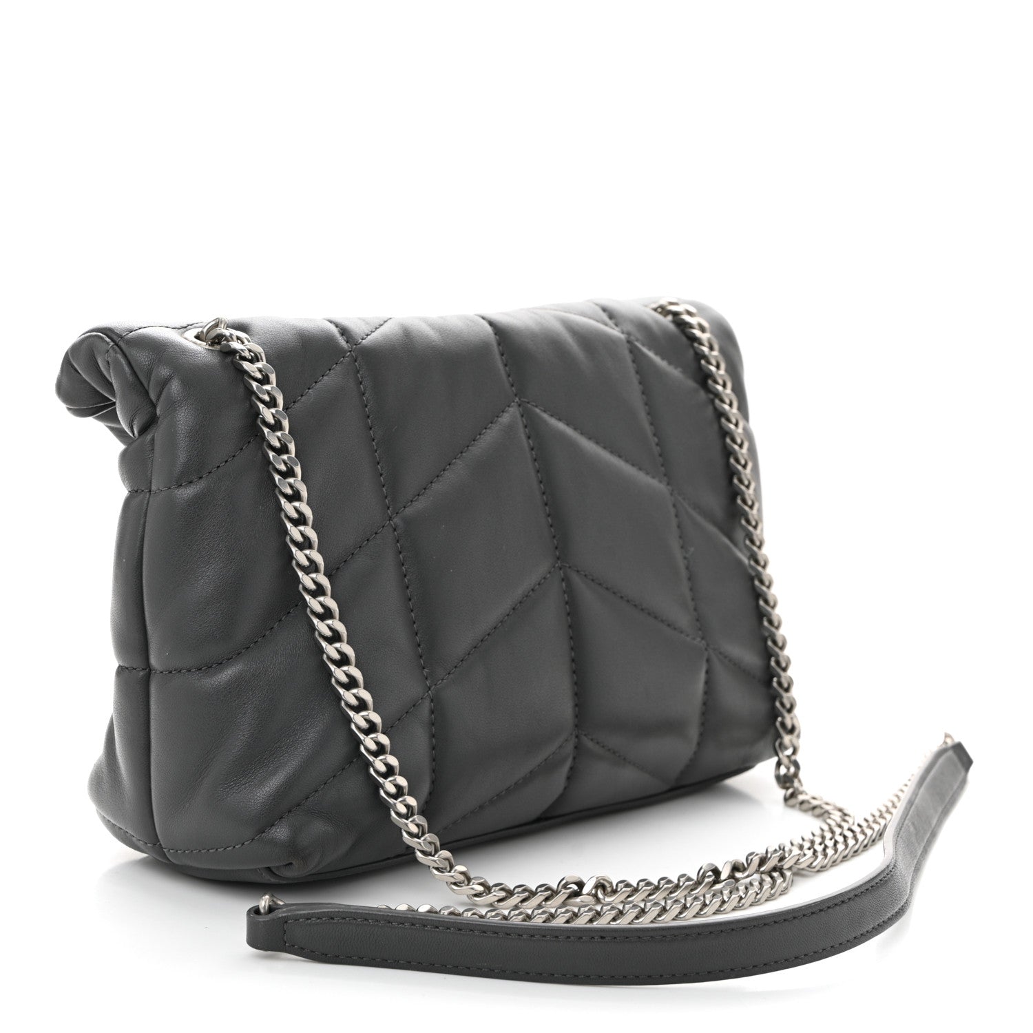Saint Laurent Lambskin Quilted Small Loulou Puffer Monogram Chain Satchel Storm 3 of 10
