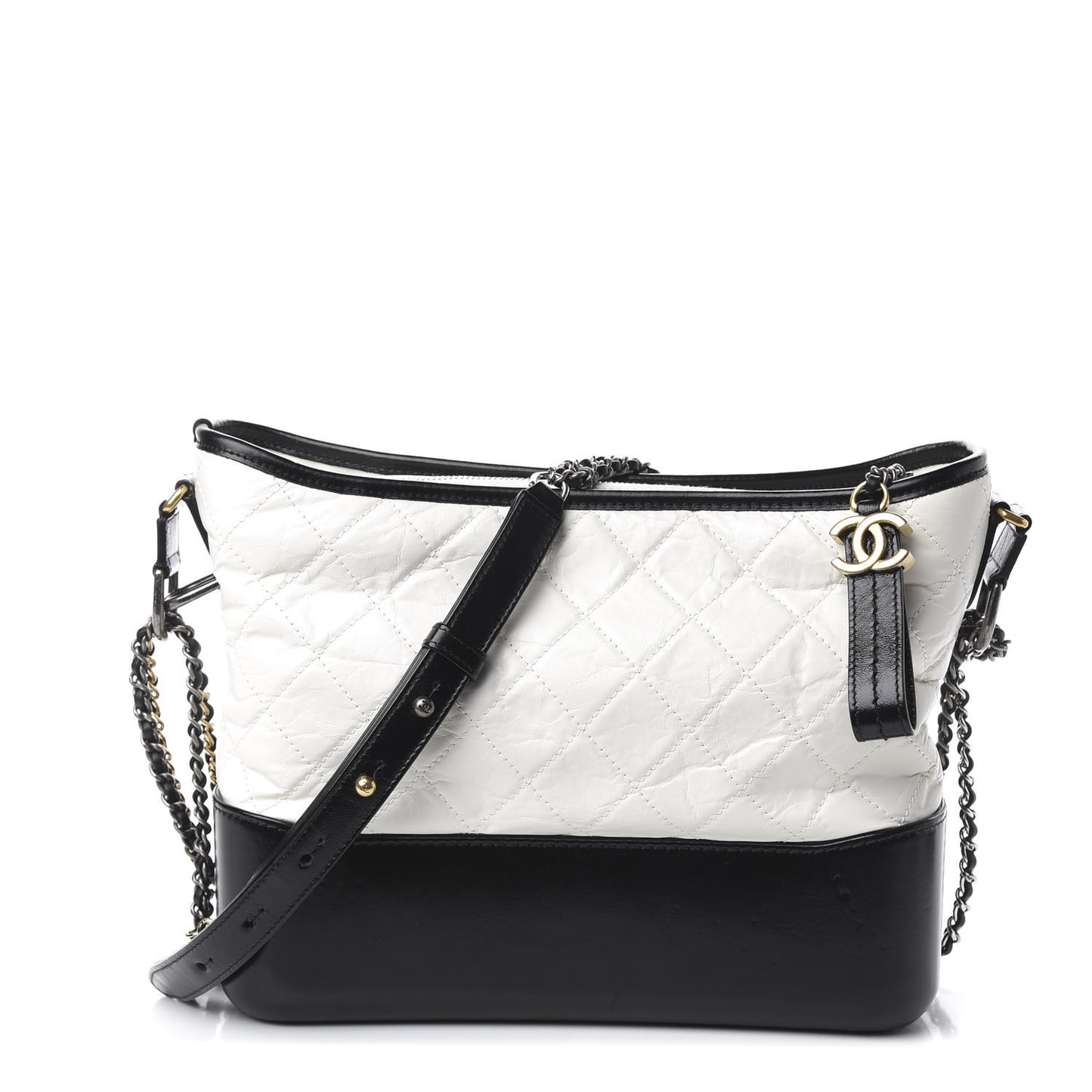 Aged Calfskin Quilted Medium Gabrielle Hobo Black White