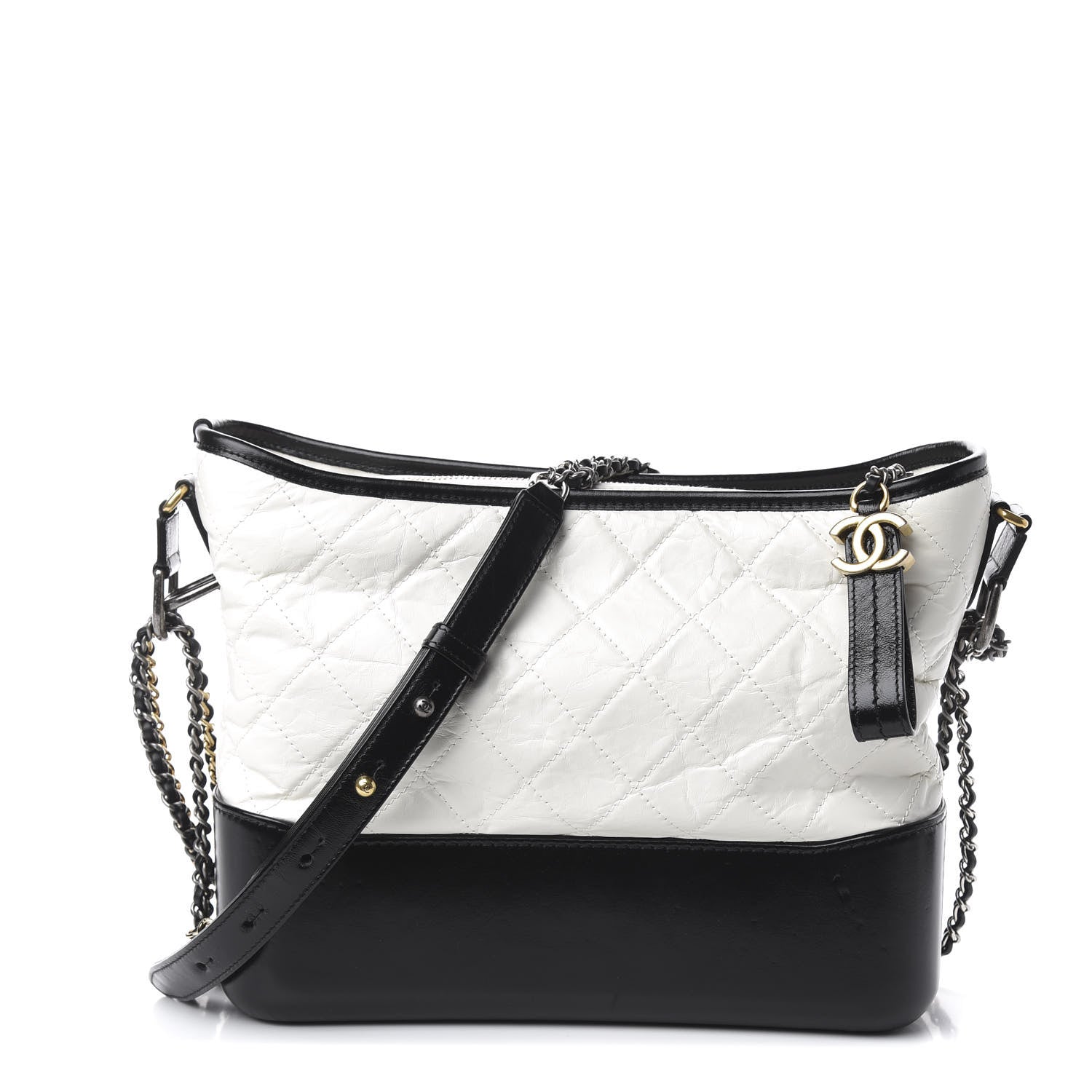 Chanel Aged Calfskin Quilted Medium Gabrielle Hobo Black White 1 of 11