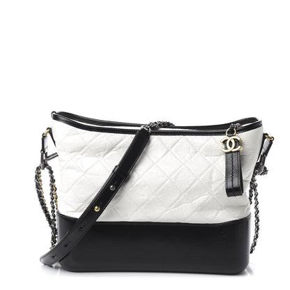 Chanel Aged Calfskin Quilted Medium Gabrielle Hobo Black White 1 of 11
