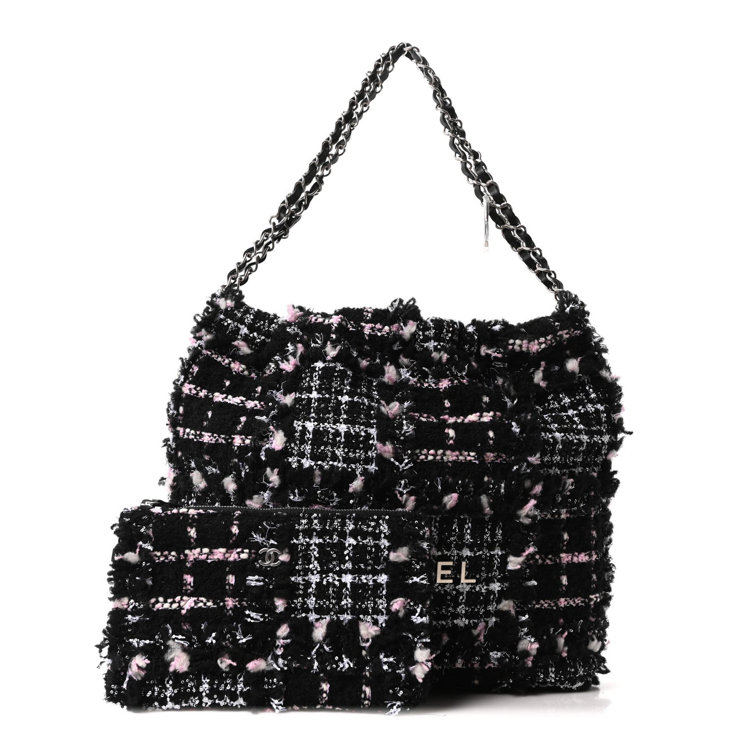 Chanel Tweed Patchwork Quilted Small Chanel 22 Black Pink White 3 of 11