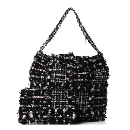 Chanel Tweed Patchwork Quilted Small Chanel 22 Black Pink White 3 of 11