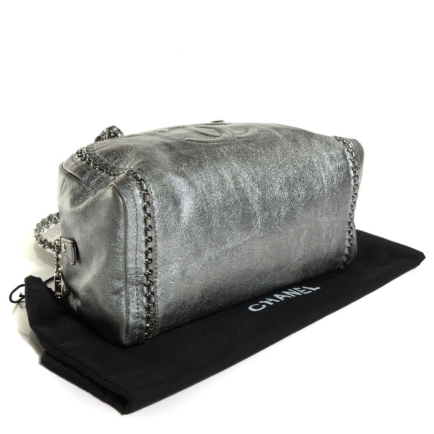 Chanel Metallic Goatskin Medium Luxe Ligne Bowler Silver 4 of 7