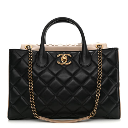 Chanel Lambskin Quilted Small Portobello Tote Black Beige 1 of 12