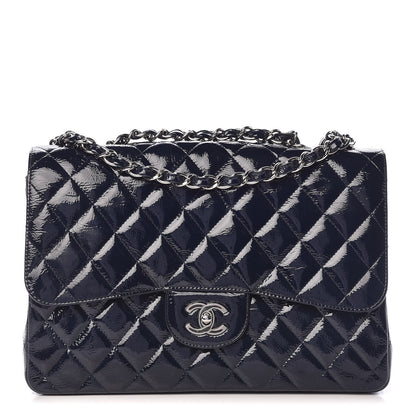 Chanel Distressed Patent Quilted Jumbo Single Flap Navy 1 of 15