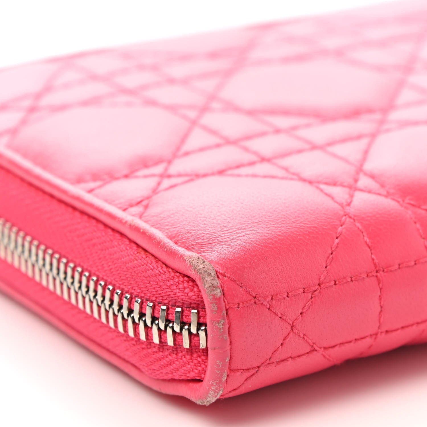 Christian Dior Lambskin Cannage Lady Dior Zip Wallet Rose Hot Pink 8 of 10