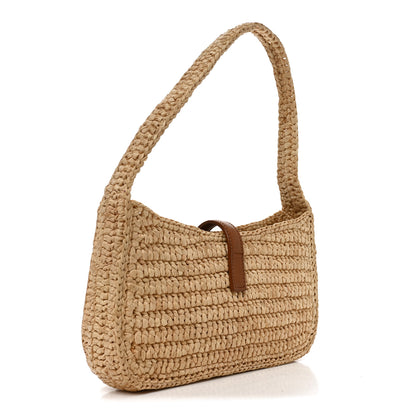 Saint Laurent Raffia Calfskin Le 5 A 7 Mini Hobo Natural Brick 3 of 9