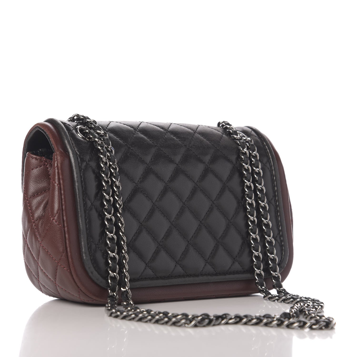 Chanel Lambskin Classic Twist Mini Rectangular Flap Black Burgundy 2 of 10