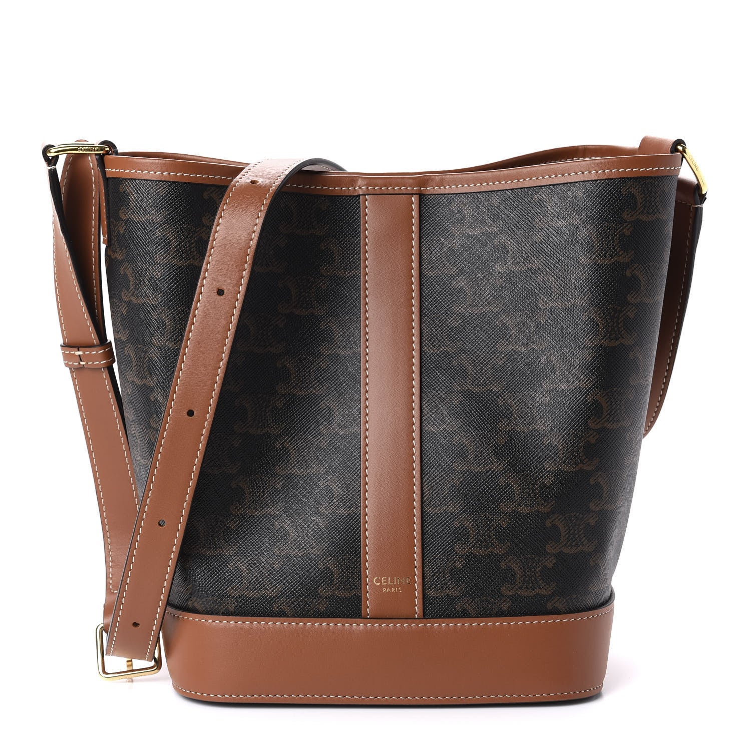 Celine Triomphe Canvas Calfskin Small Bucket Bag Tan 1 of 10