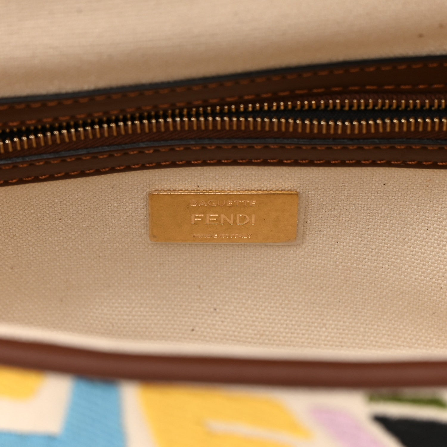 Fendi X SARA COLEMAN Canvas Vitello King Seta FF Fish Eye Embroidered Baguette Grezzo Multicolor Ghianda 6 of 14