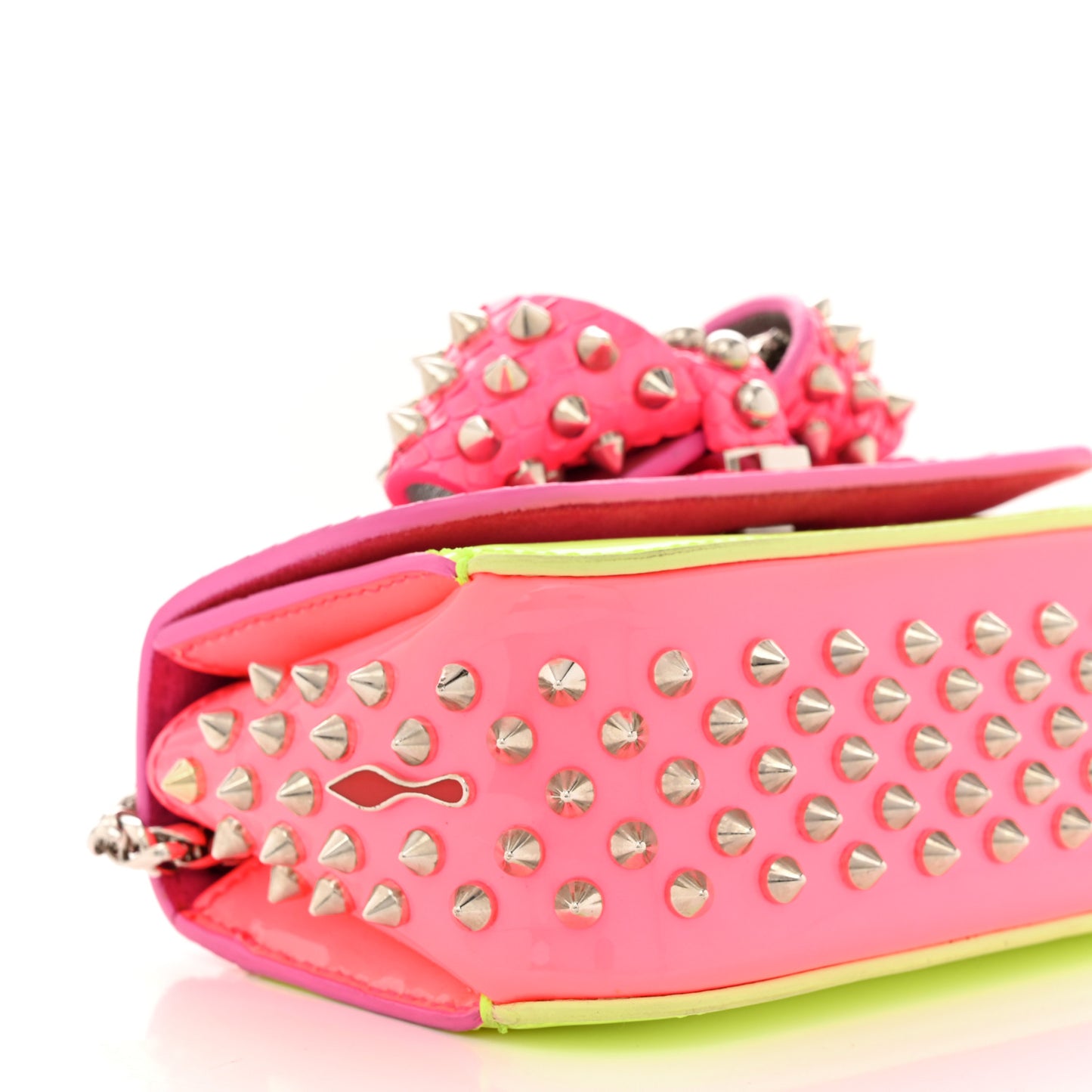 Patent Snakeskin Spiked Sweety Charity Crossbody Bag Neon Pink Yellow