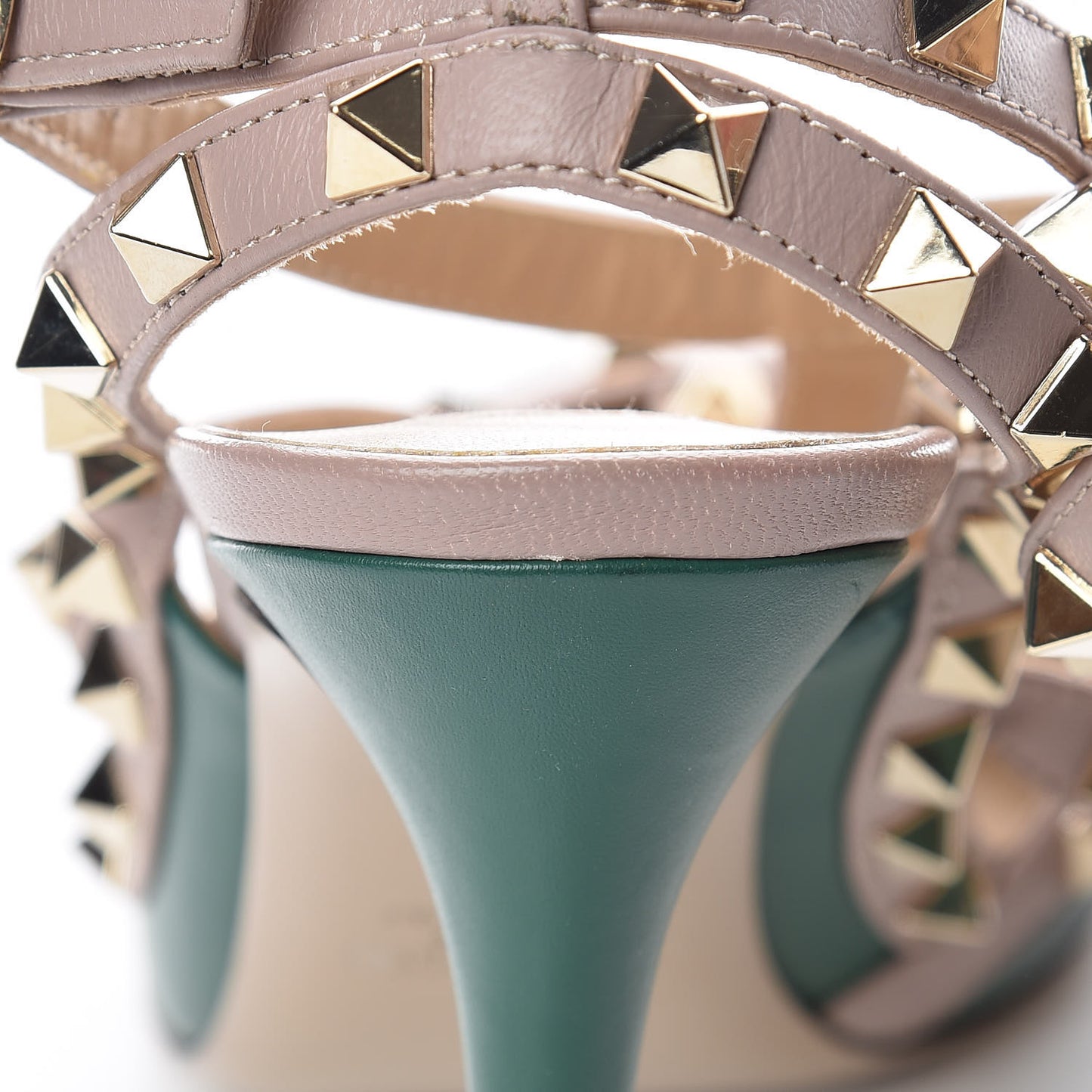 Calfskin Nappa Rockstud Ankle Strap 100mm Pumps 39.5 Smeraldo Poudre