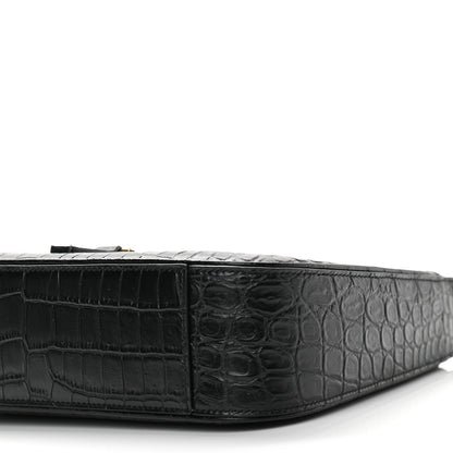 Saint Laurent Calfskin Crocodile Embossed Le 5 A 7 Hobo Black 10 of 11