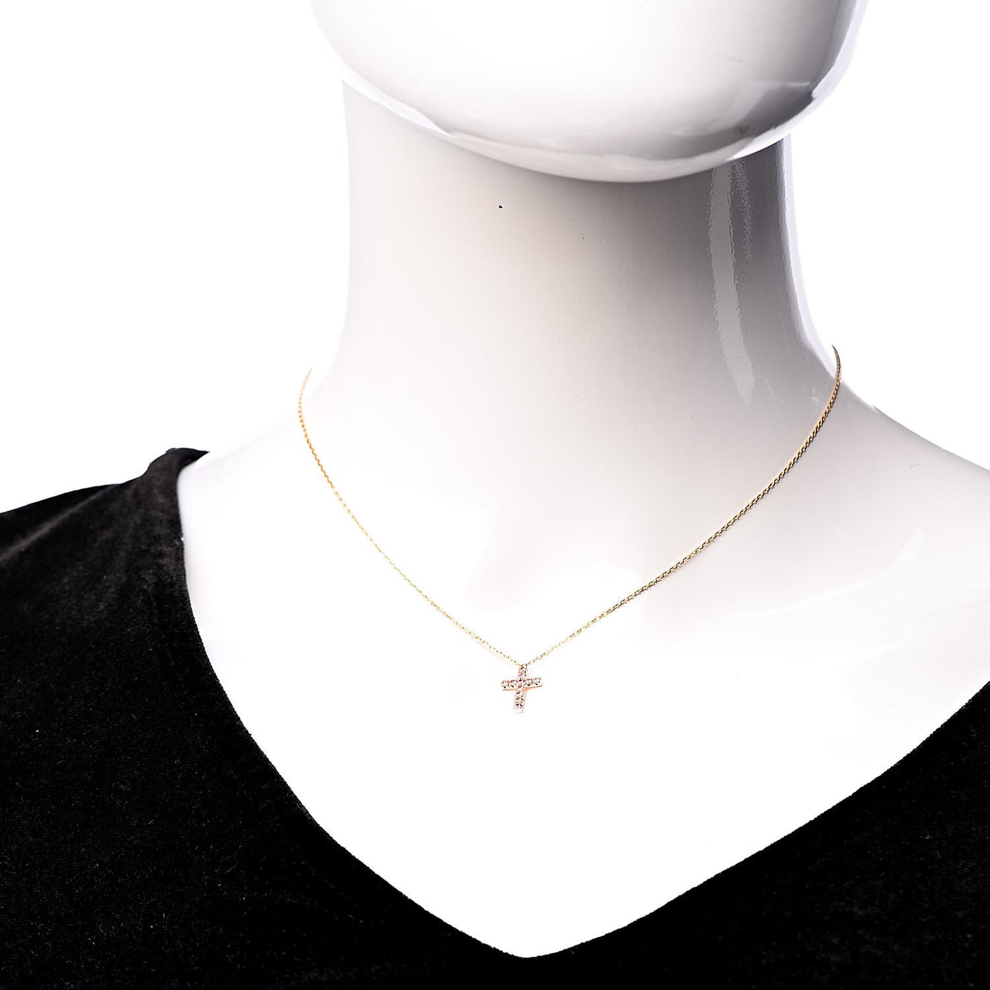 18K Pink Gold Pink Sapphire Symbols Cross Pendant Necklace