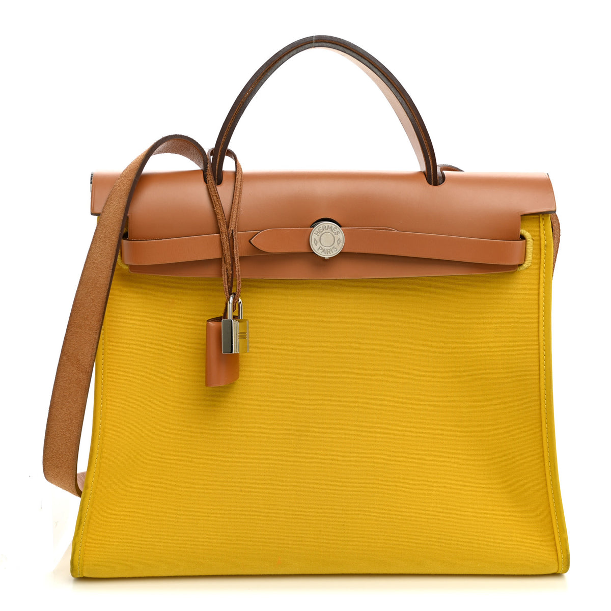 Hermes Vache Hunter Toile Officier Herbag Zip PM 31 PM Natural Jaune De Naples 1 of 12