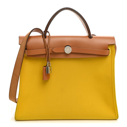 Hermes Vache Hunter Toile Officier Herbag Zip PM 31 PM Natural Jaune De Naples 1 of 12