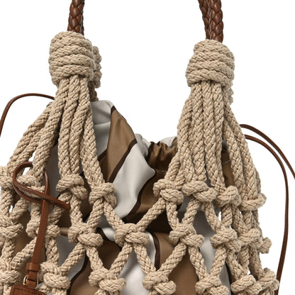 Prada Cotton Macrame Noue Medium Bag Cord Camel Beige 7 of 9