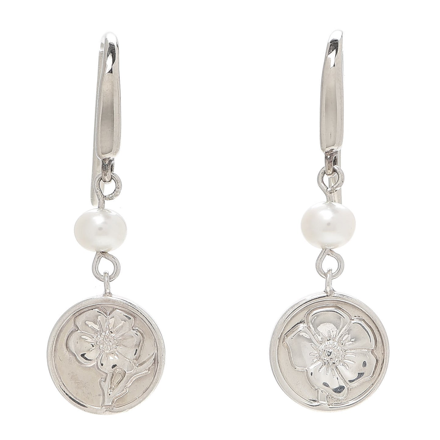 Sterling Silver Pearl Nature Rose Earrings