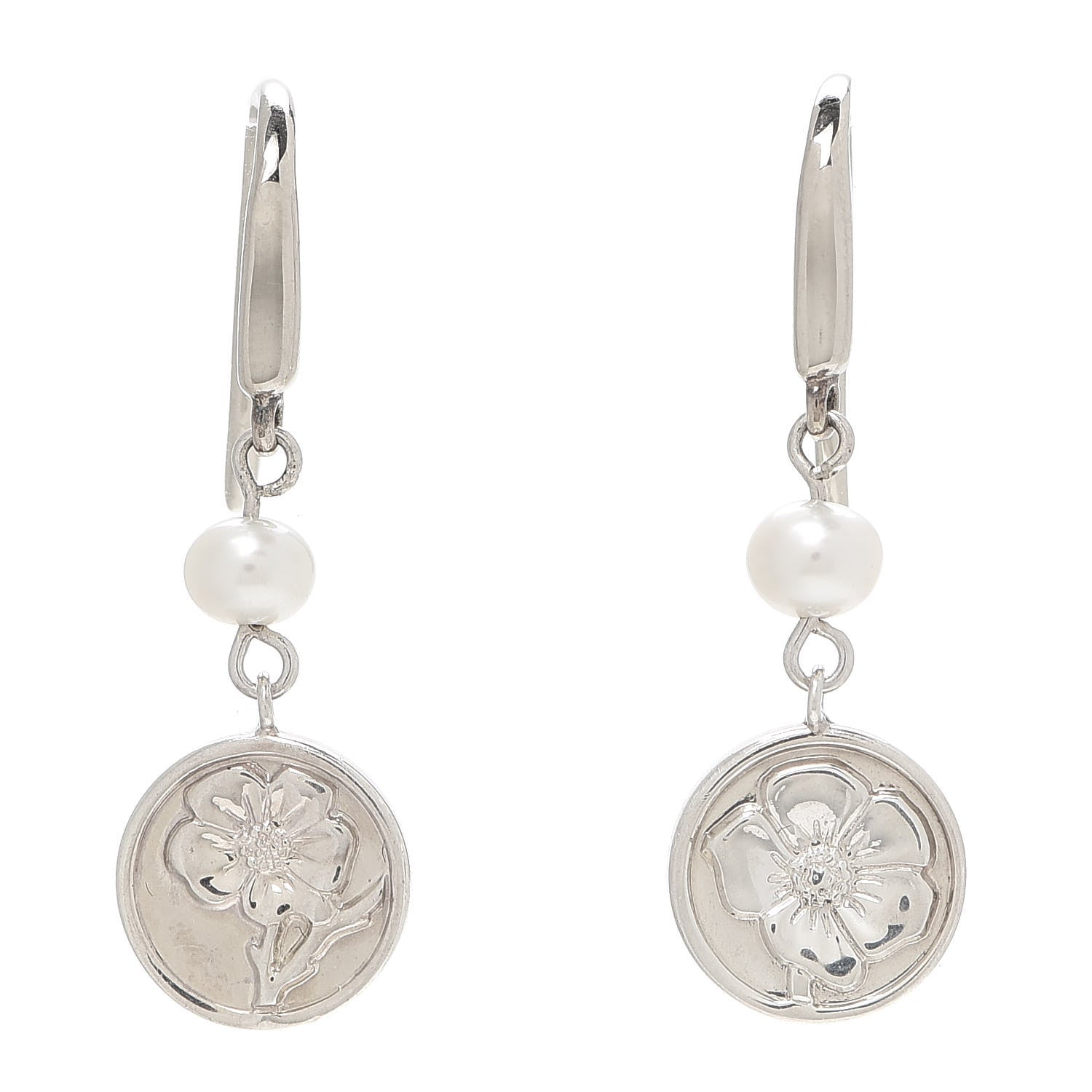 Tiffany Sterling Silver Pearl Nature Rose Earrings 1 of 5
