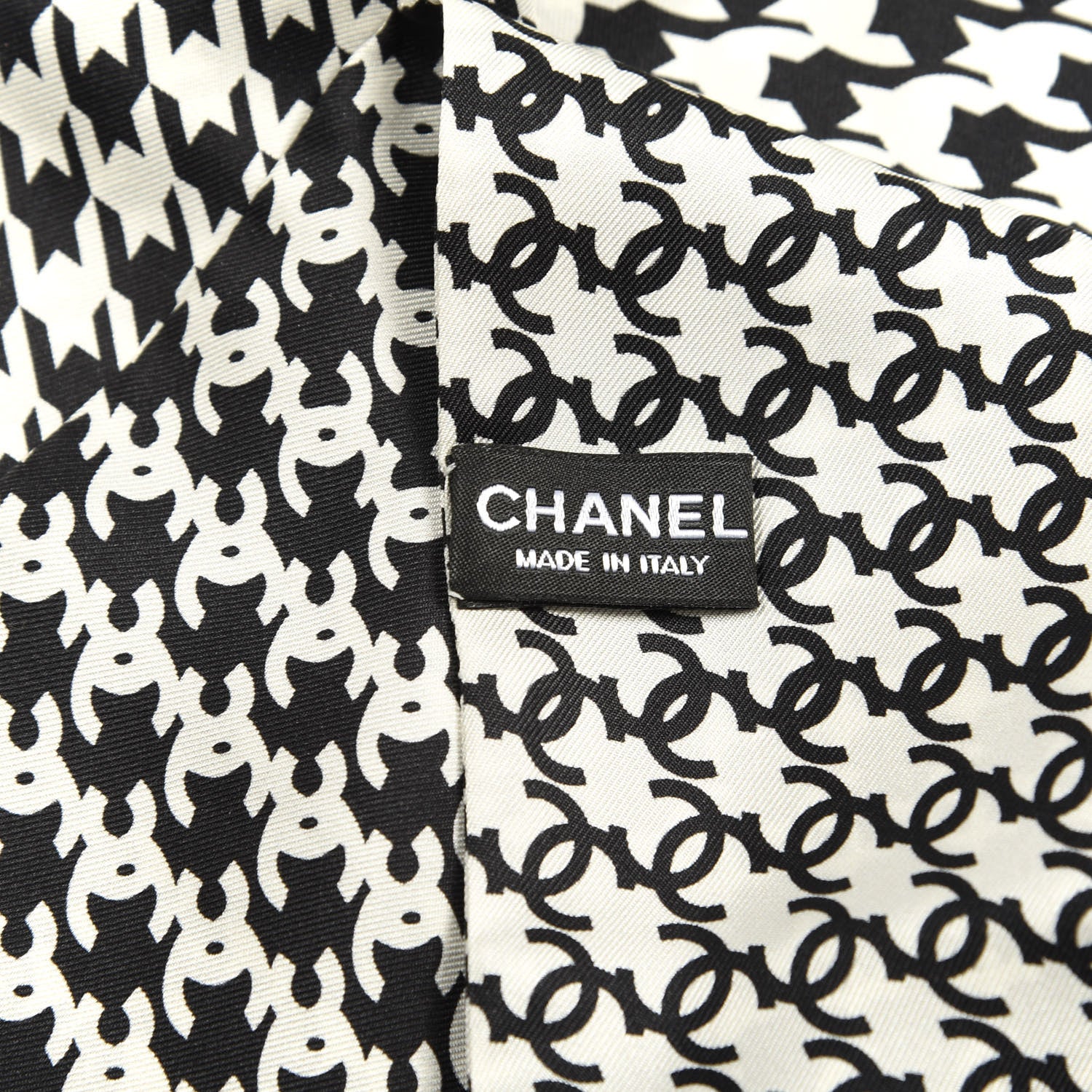 Chanel Silk Twill Houndstooth Slim Bandeau Scarf Black Ecru 3 of 3