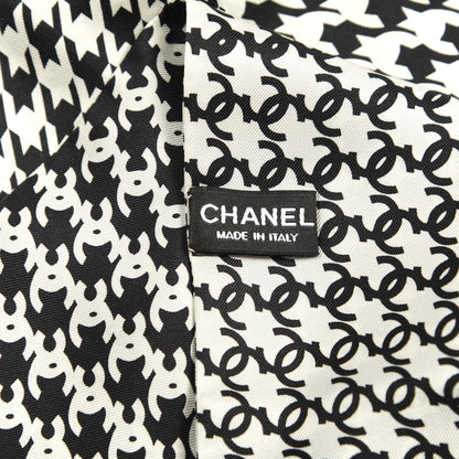 Chanel Silk Twill Houndstooth Slim Bandeau Scarf Black Ecru 3 of 3