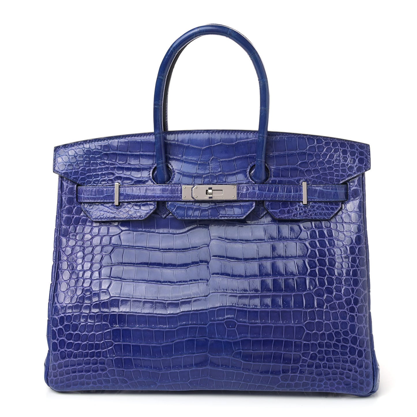 Shiny Porosus Crocodile Birkin 35 Bleu Electrique