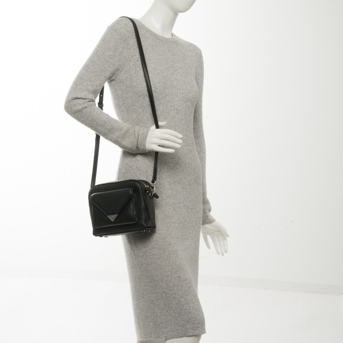 Pebbled Calfskin Prisma Pocket Crossbody Black