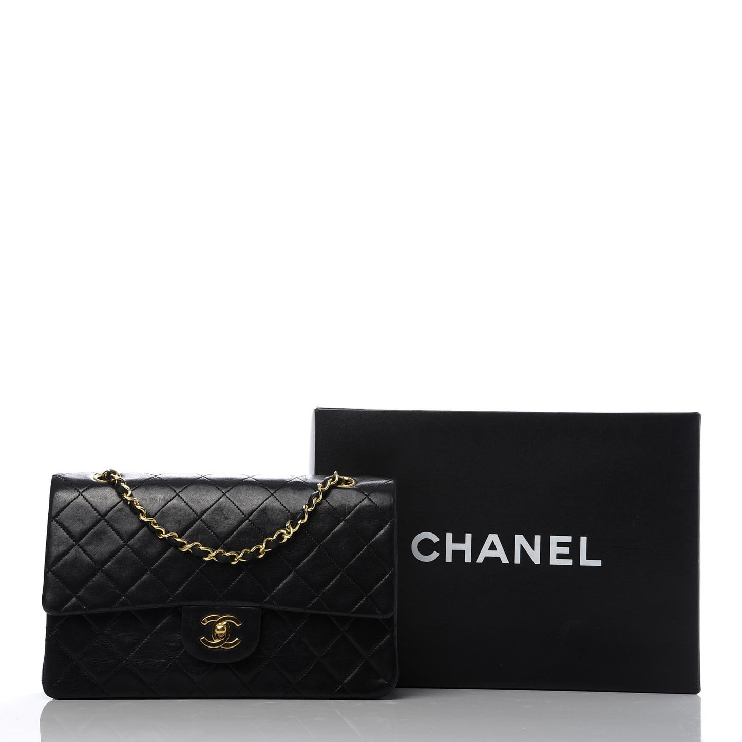 Lambskin Quilted Medium Double Flap Black