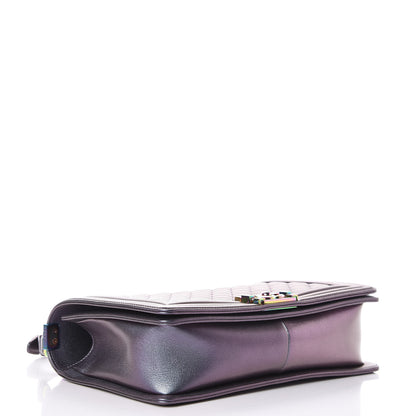 Chanel Iridescent Goatskin Quilted New Medium Boy Flap Purple 4 of 10