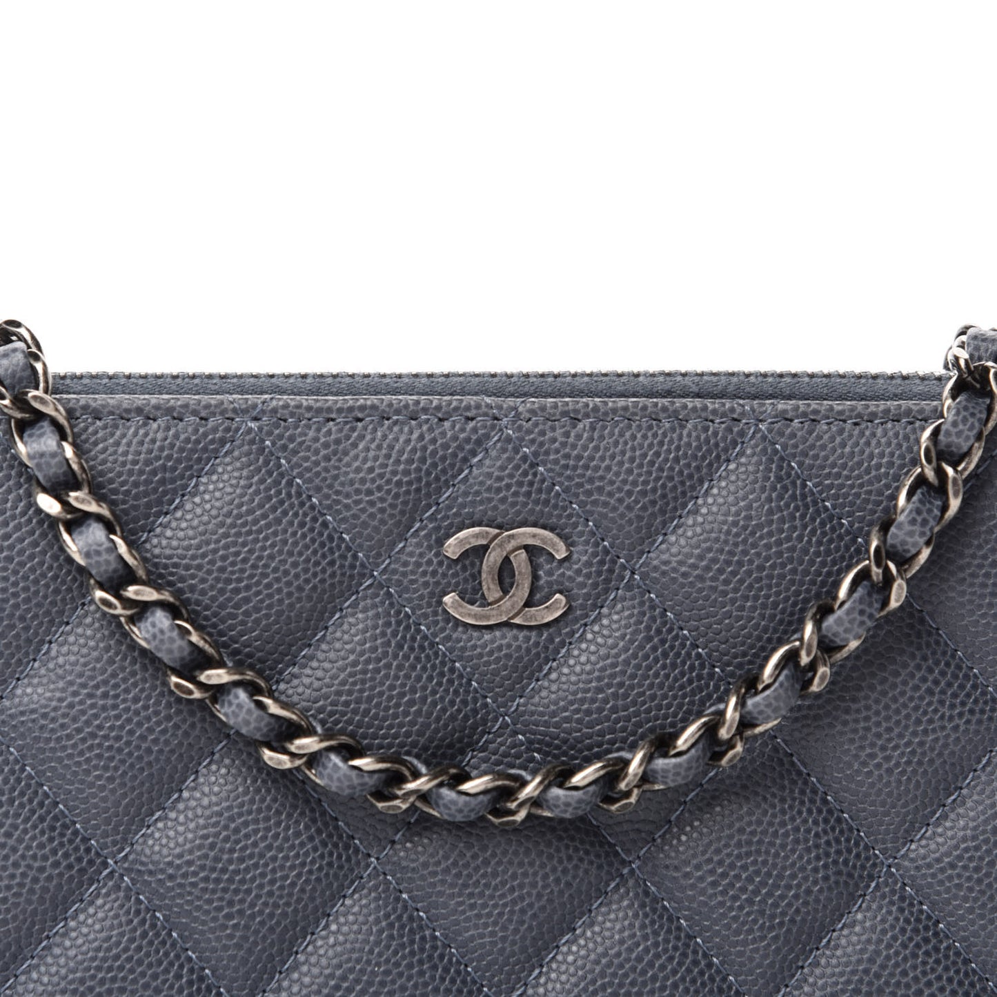 Caviar Quilted Small Clutch With Chain Grey