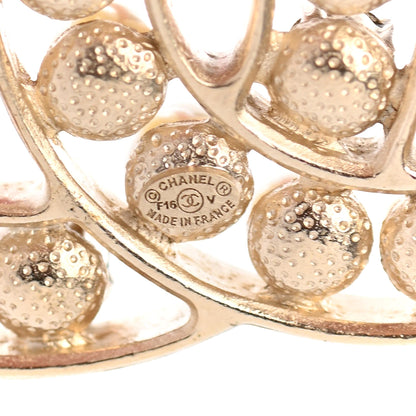 Chanel Pearl Crystal CC Brooch Gold Pearly White 3 of 3