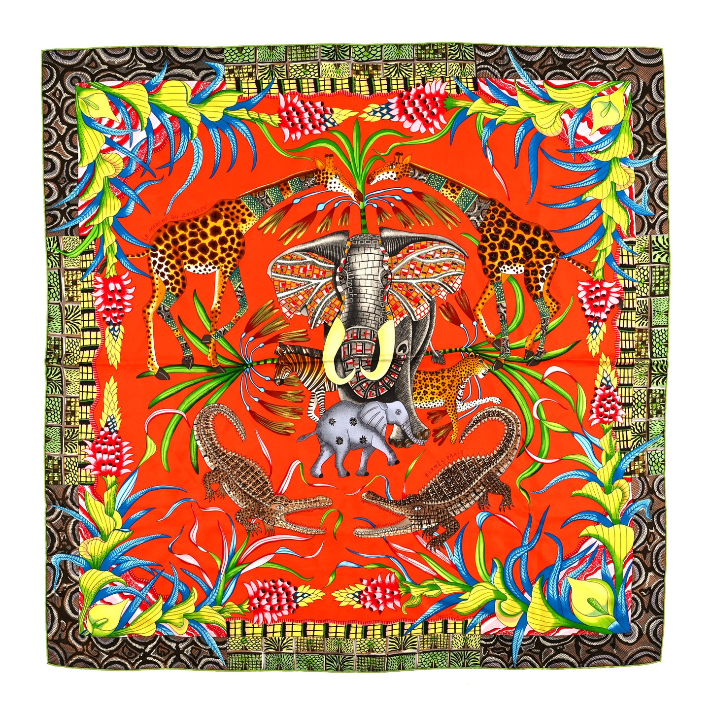 Silk La Marche Du Zambeze Scarf 90 Orange Vert Bleu