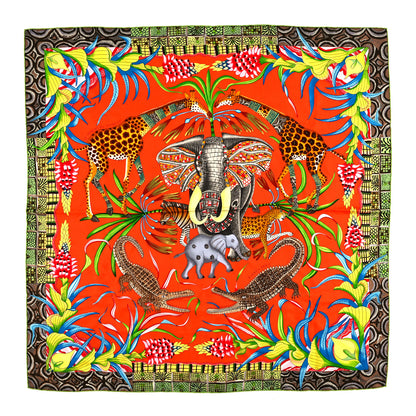 Hermes Silk La Marche Du Zambeze Scarf 90 Orange Vert Bleu 1 of 3