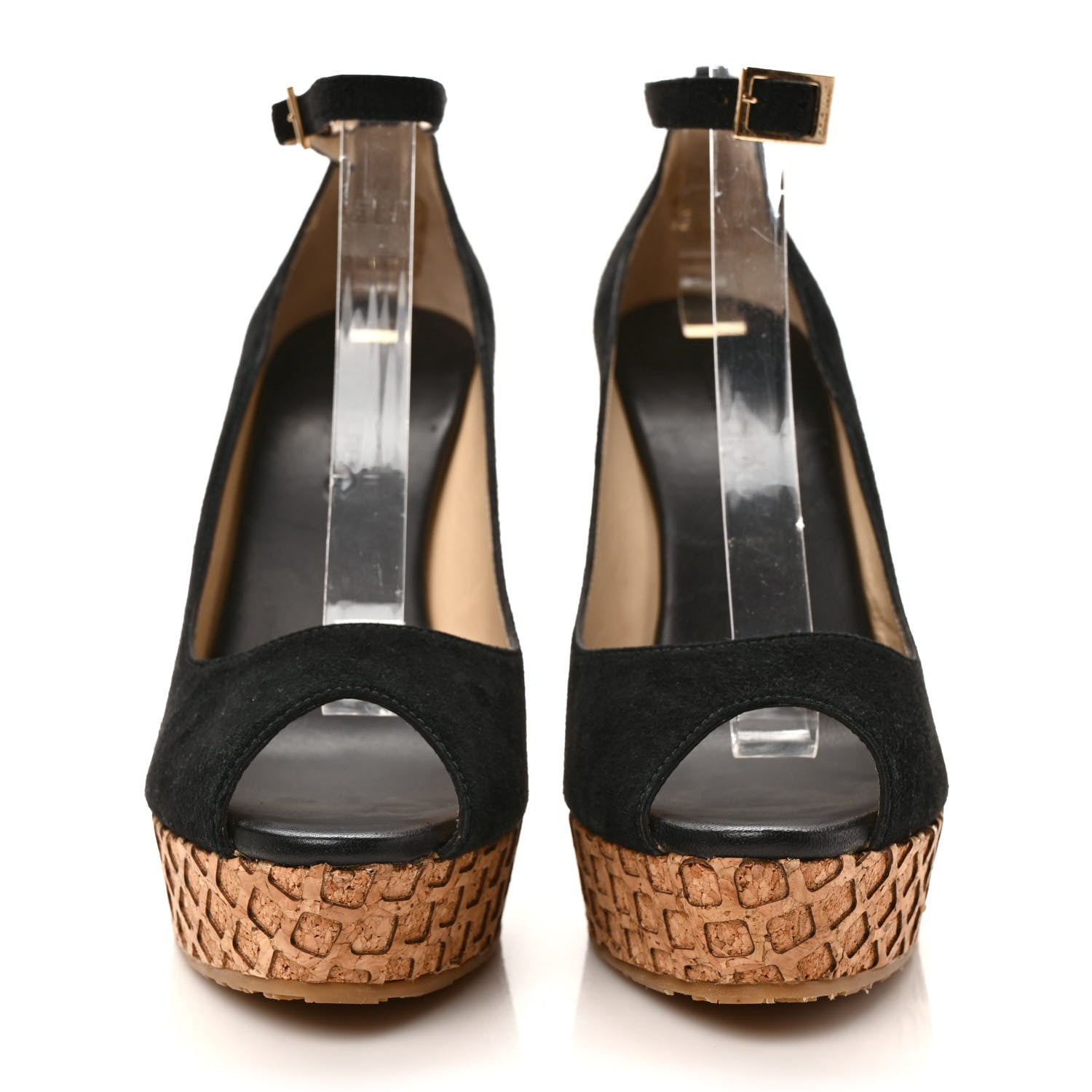 Jimmy Choo Suede Pacific 120mm Peep-Toe Cork Wedge Sandal 39.5 Black 2 of 7