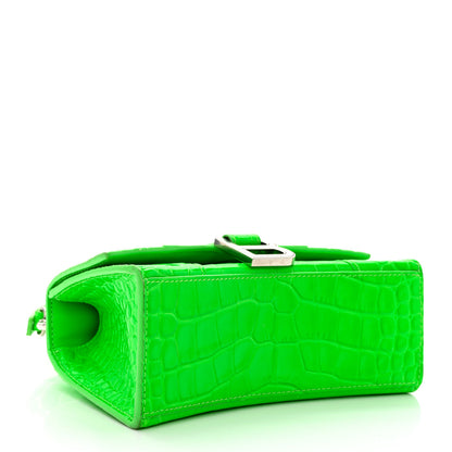 Balenciaga Shiny Calfskin Crocodile Embossed Hourglass Top Handle Bag XS Fluo Green 4 of 18