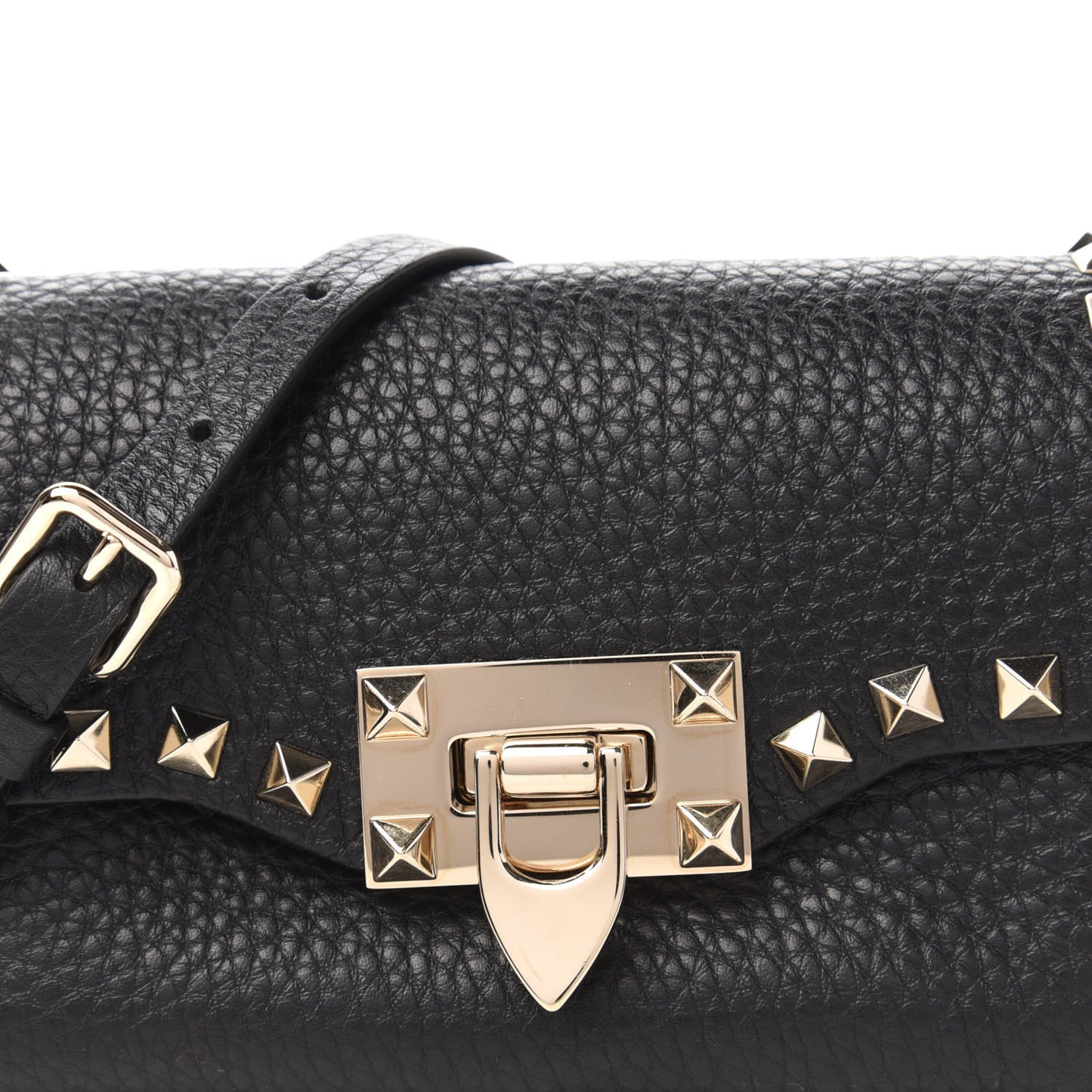 Pebbled Calfskin Mini Rockstud Crossbody Bag Black