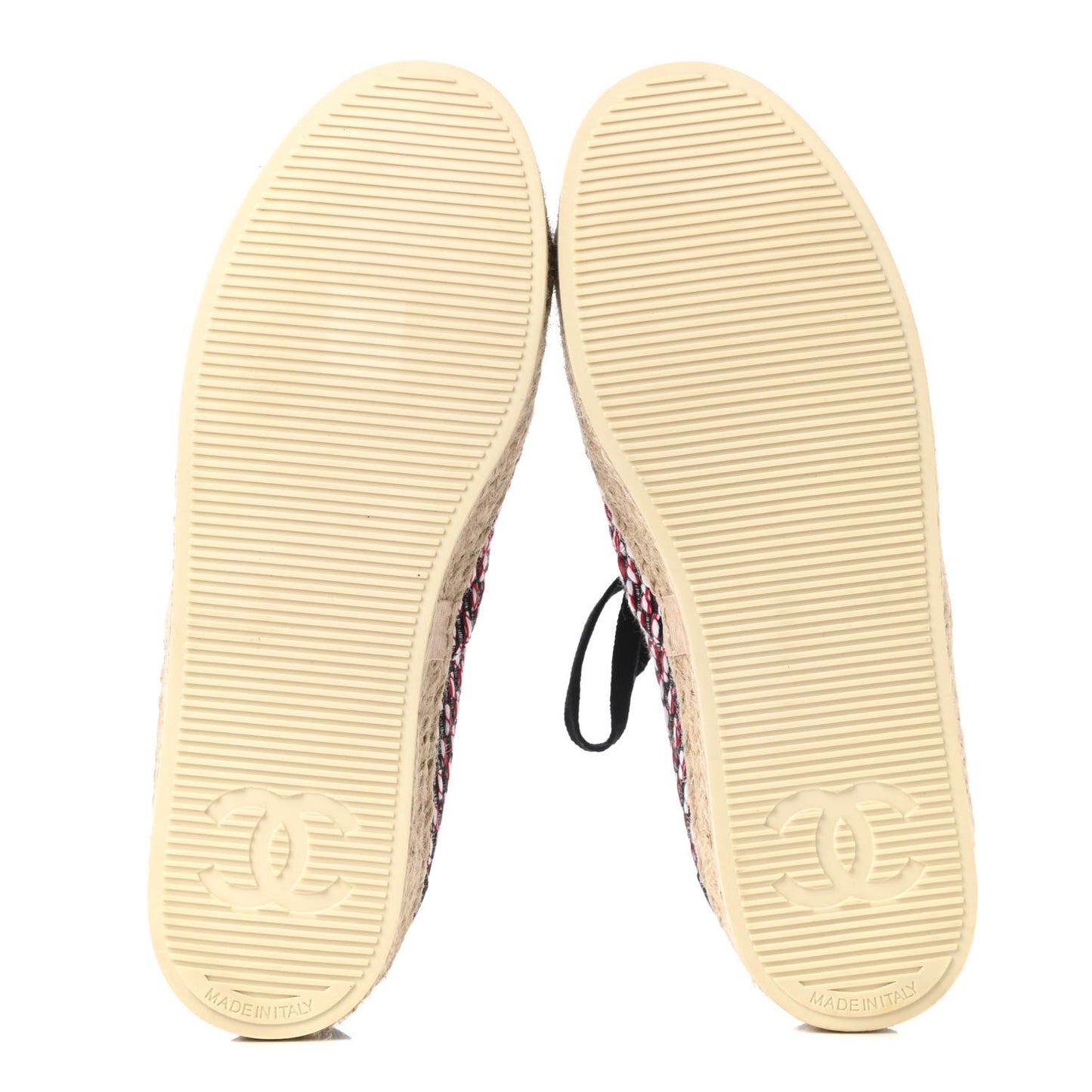 Tweed Grosgrain Lace Up Espadrilles 37 Red White Black