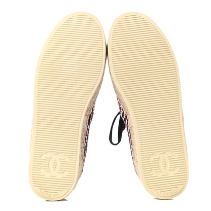 Chanel Tweed Grosgrain Lace Up Espadrilles 37 Red White Black 5 of 9