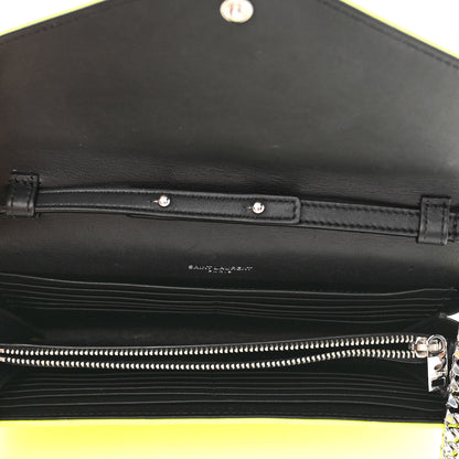 Saint Laurent Patent Grain De Poudre Matelasse Chevron Monogram Chain Wallet Neon Yellow 5 of 10