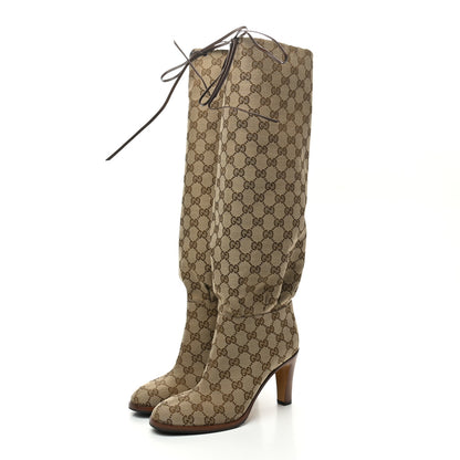Gucci Monogram Lisa Mid Heel Boots 38 Beige Ebony 3 of 6