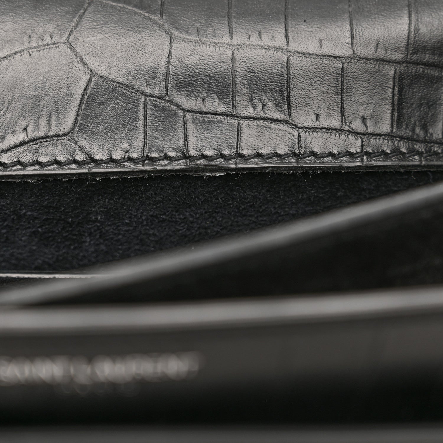 Saint Laurent Calfskin Crocodile Embossed Medium Monogram Sunset Black 12 of 14