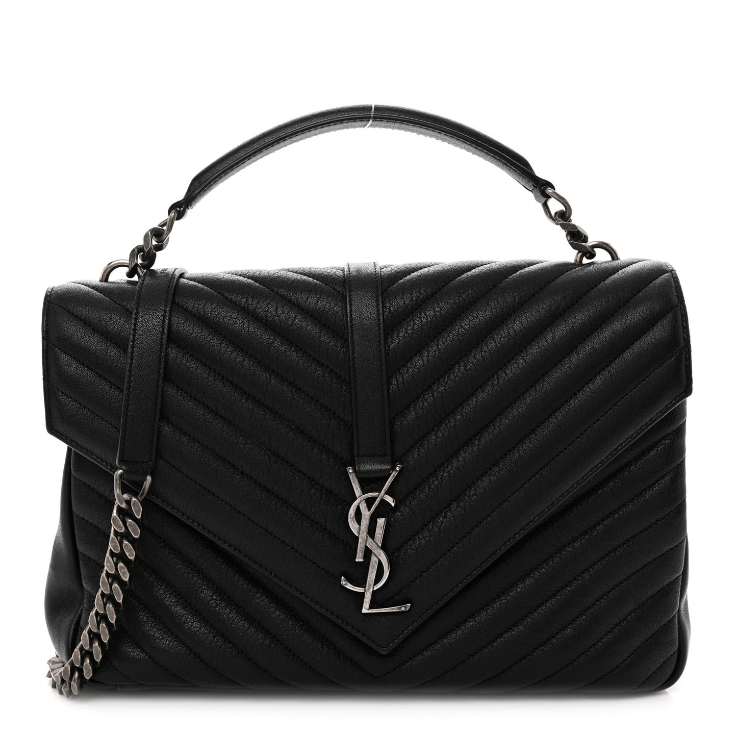 Sheepskin Matelasse Chevron Monogram Large College Satchel Black