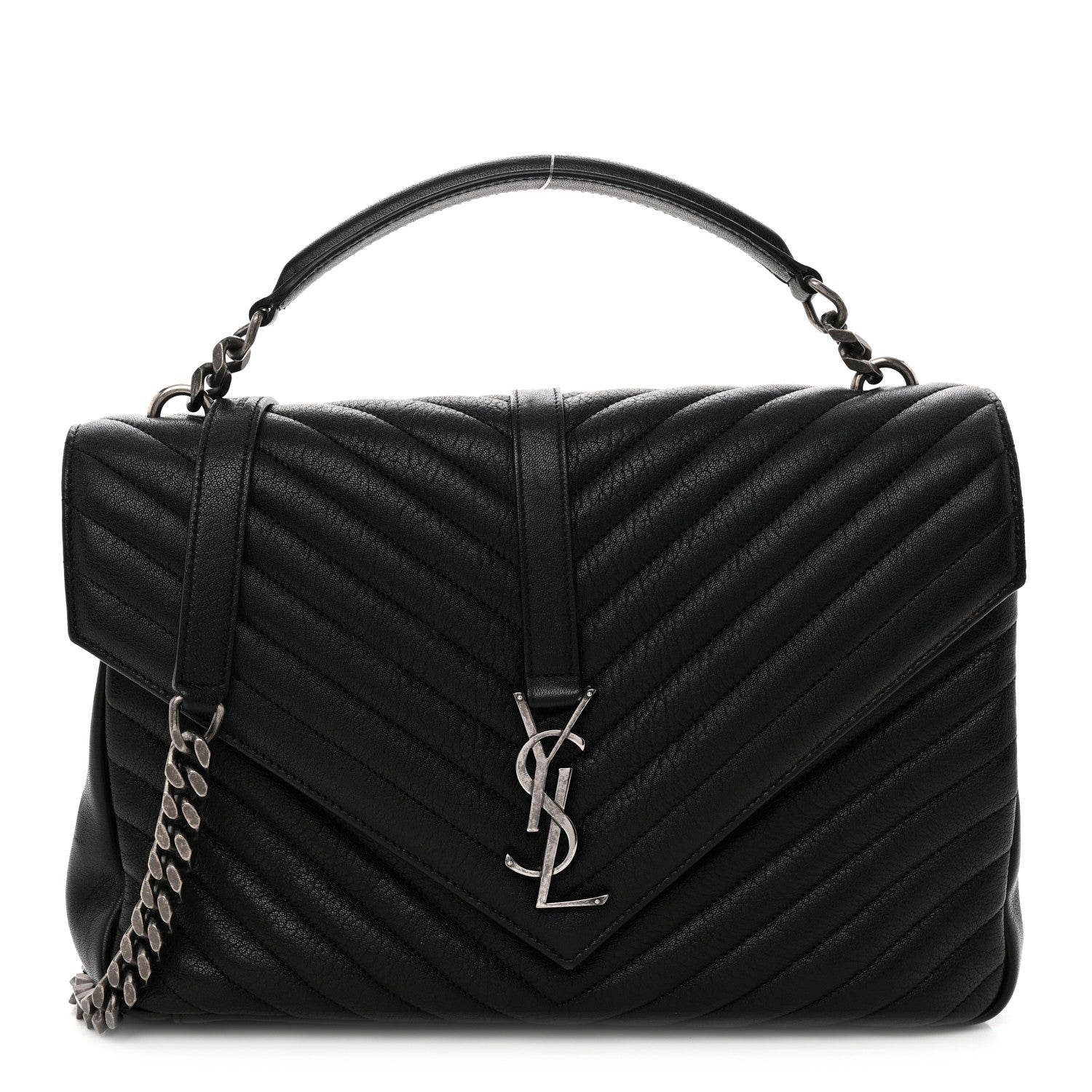 Saint Laurent Sheepskin Matelasse Chevron Monogram Large College Satchel Black 1 of 11