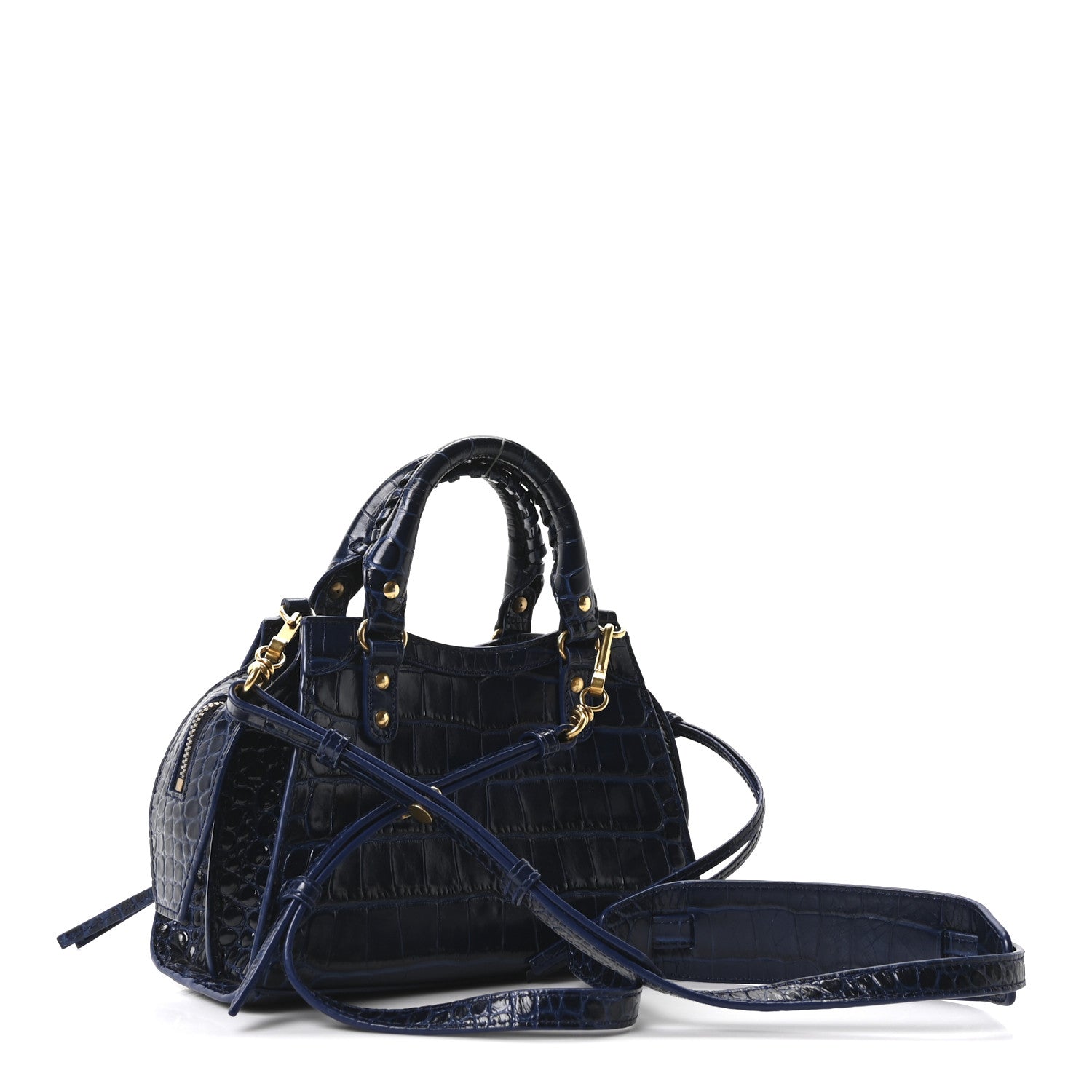 Balenciaga Shiny Supple Calfskin Crocodile Embossed Neo Classic