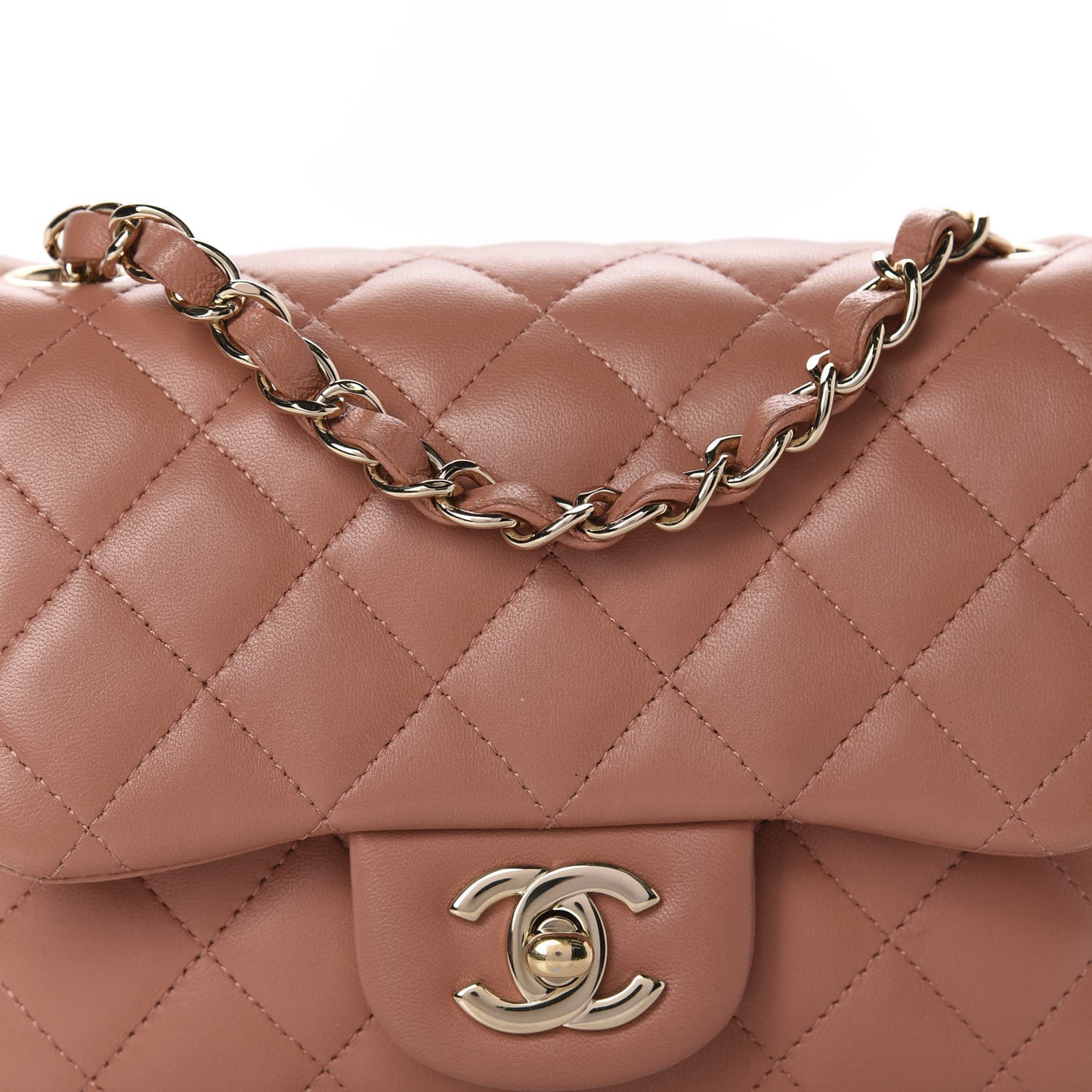Lambskin Quilted Mini Square Flap Dark Beige