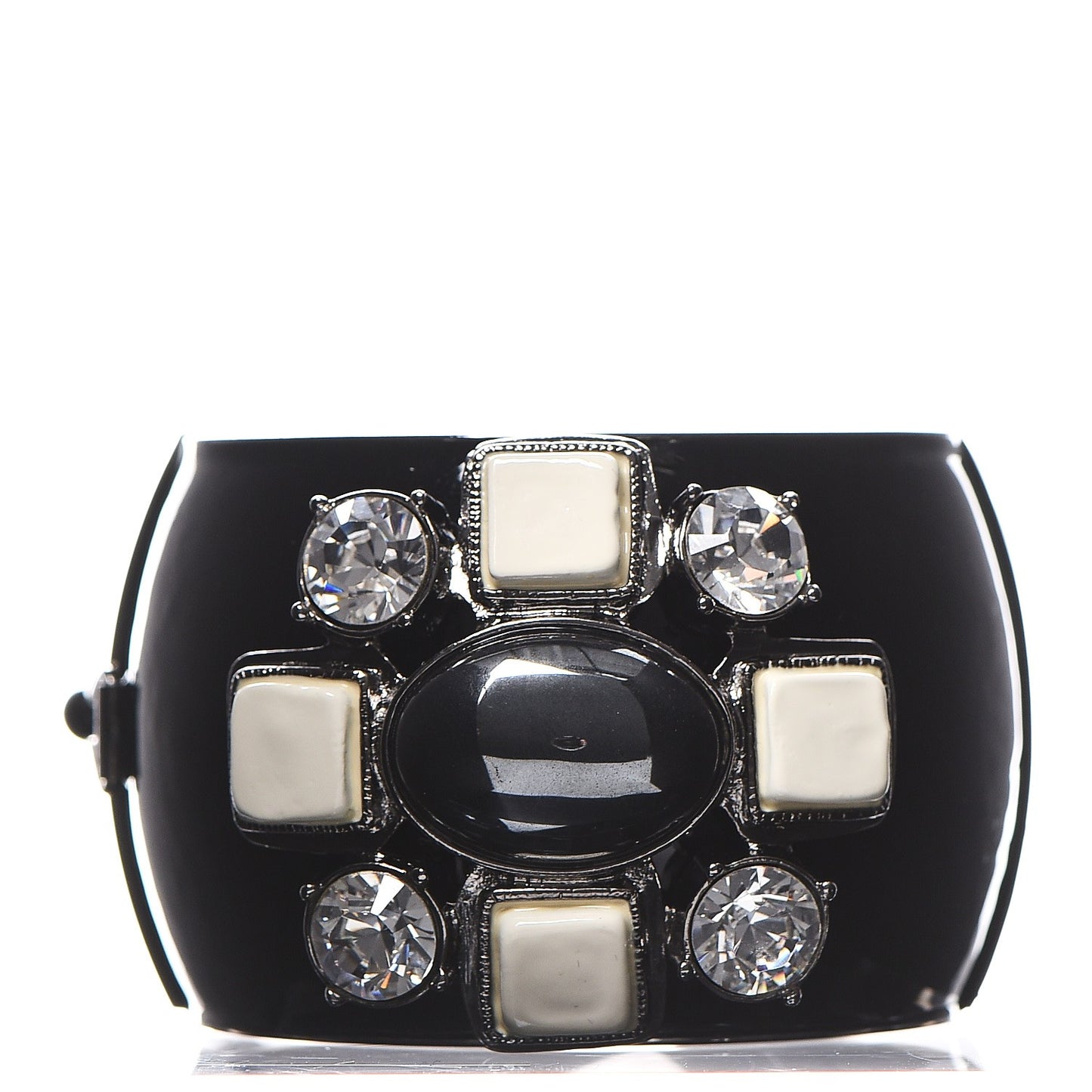 Resin Crystal Baguette Wide Cuff Black