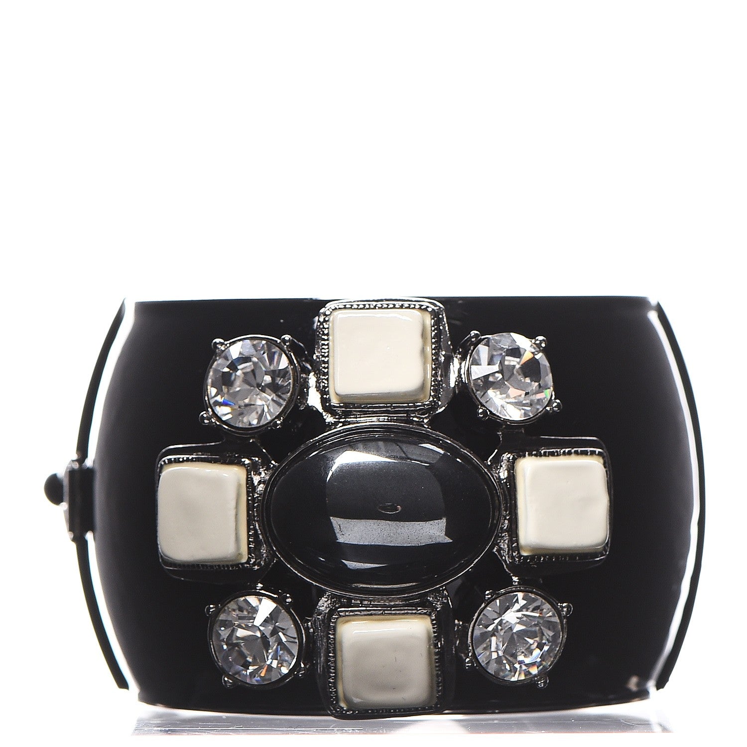 Chanel Resin Crystal Baguette Wide Cuff Black 1 of 4