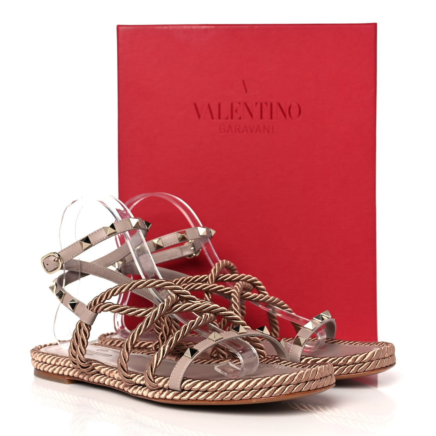 Valentino Garavani Calfskin Rockstud Ankle Wrap Torchon Espadrille Flat Sandals 41 Poudre 8 of 8
