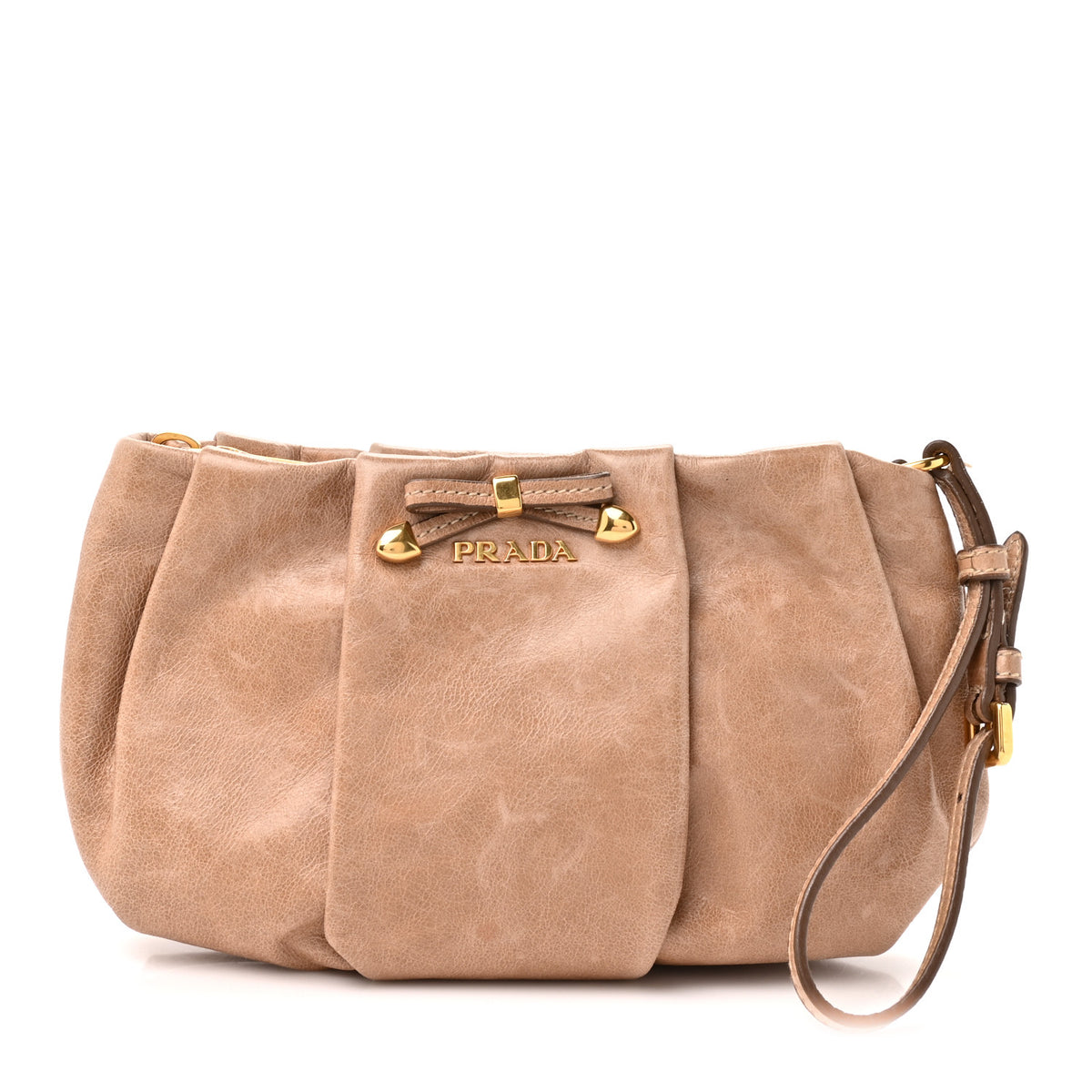 Vitello Shine Bow Wristlet Cammeo