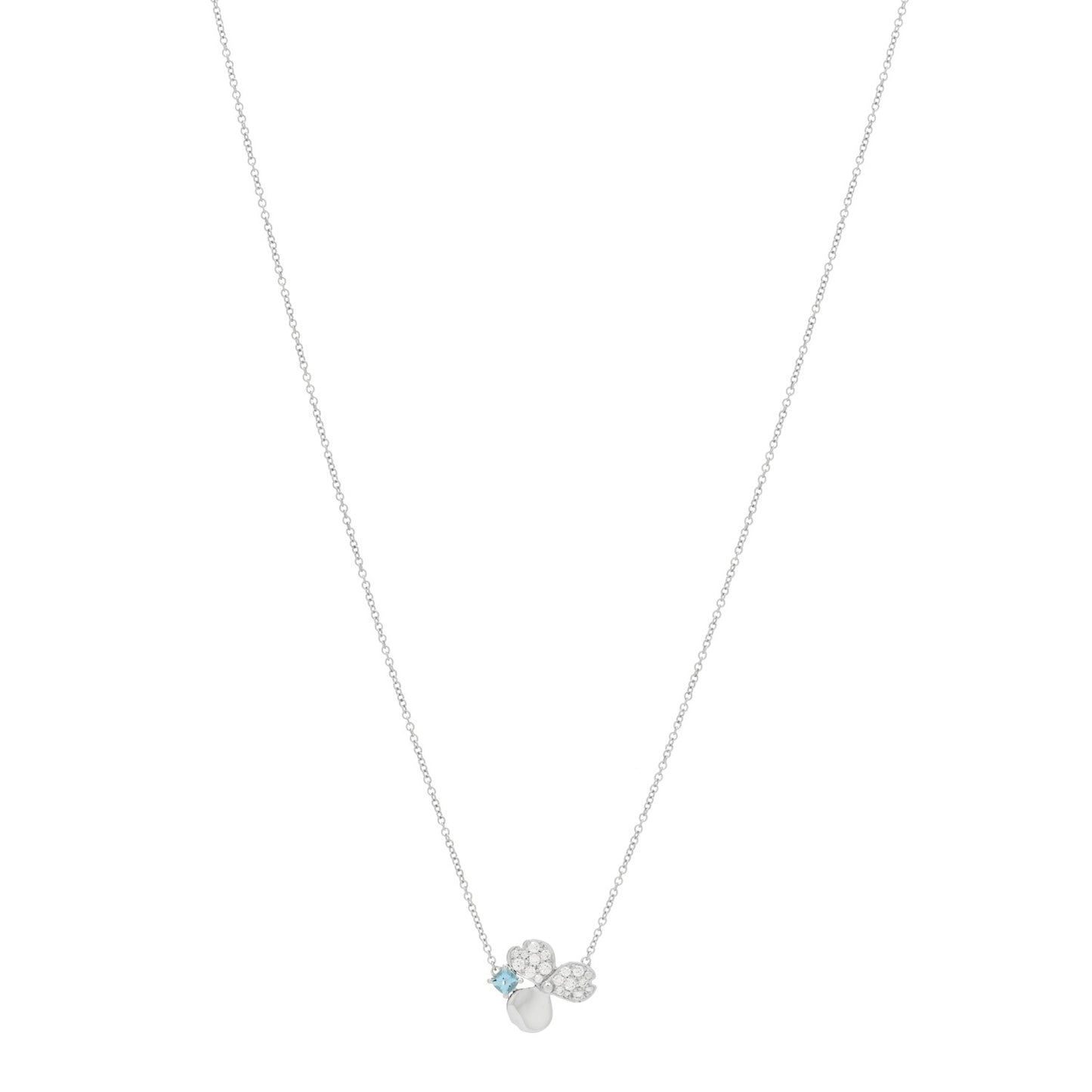 Platinum Diamond Aquamarine Paper Flowers Pendant Necklace